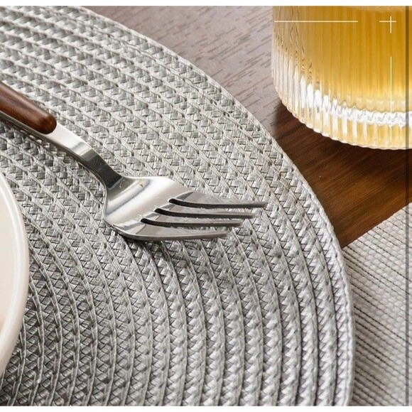 Round Braided Placemats Set of 6 Table Mats Dining Woven Modern Farmhouse Gray - Picture 6 of 7